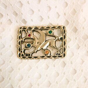 Sarah Coventry Griffin Dragon Brooch Vtg Silver Tone Rhinestone Open Work Pin